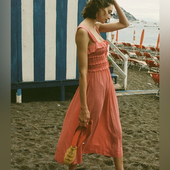 New Doen Carolynn midi dress in coral rose - Picture 2 of 10